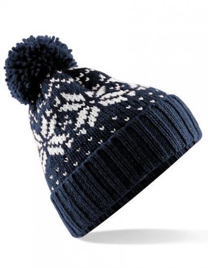 BEECHFIELD B456 Fair Isle Snowstar® Beanie-French Navy/White