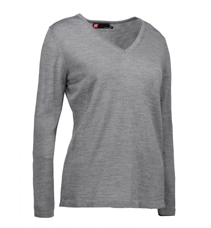 Damski sweter merynosowy V-neck ID 0641-Grey melange